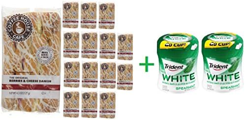 Coffee House Cafe Berries &amp; Cheese Danish, 4.5 oz (15 Packs) + 2 Trident Go Cup Spearmint 1/60 Count (BUNDLE)