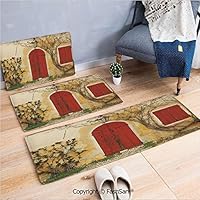 FashSam 3 Piece Flannel Doormat Doorway with Blinded Door and Window to The Rural Tuscan House Italy Europe for Kitchen Rugs Carpet(W15.7xL23.6 by W19.6xL31.5 by W17.7xL53)