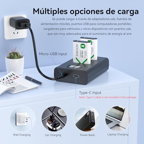 ENEGON NP-BX1 Batería de Repuesto (2 * 1300 mAh) y LCD rápido Cargador para Sony ZV-1, Cyber-Shot DSC-RX100, DSC-RX100 II/III/M4/M5/M6/M7/Ⅳ/Ⅴ/Ⅵ/Ⅶ/VA, DSC-RX100M II, HDR-CX405