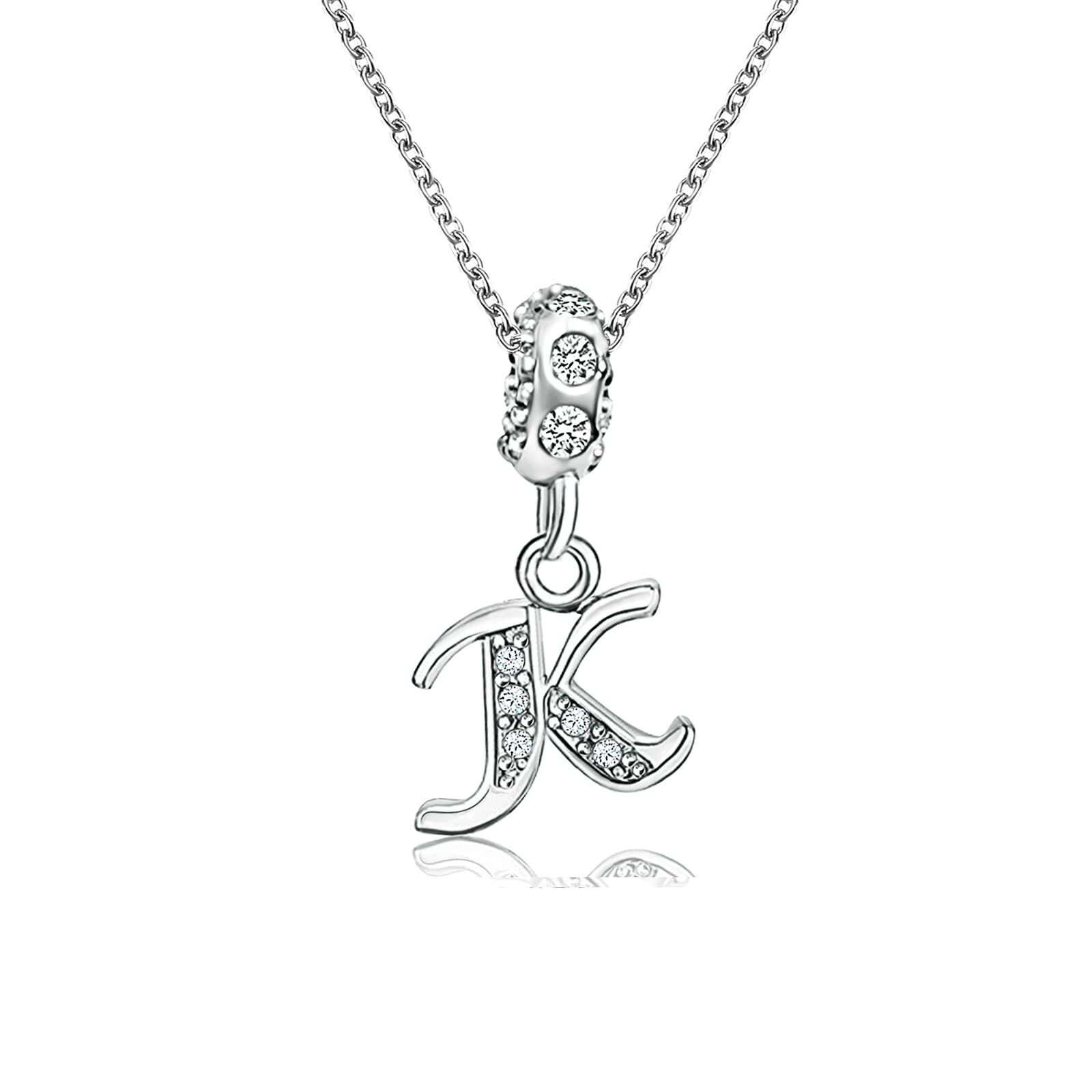KunBead Jewelry 18 inch Letter K Initial Crystal Alphabet Name Heart Charm Pendant Necklace
