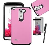 LG D690 (G3 Stylus) Phone Case, Luxca (Tm) LG D690 (G3 Stylus) Hybrid Heavy Duty Rugged Impact Advanced Armor Soft Silicone Cover Hard Snap On Astronoot Case + Clear Lcd Screen Protector + Luxca (Tm) Stylus Pen (Pink / Black Astronoot)