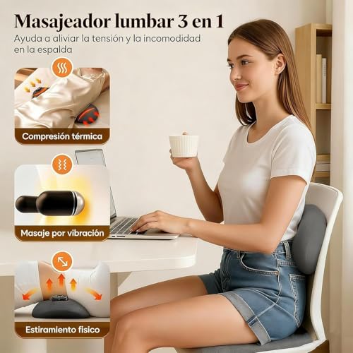 Therapie Masajeador de Triple Fusion, Dispositivos de Masaje Recargables, Terapia de Vibración y Calor para Aliviar el Dolor en el Cuello, Los Hombros, la Zona Lumbar y la Ciática (Gris Claro)