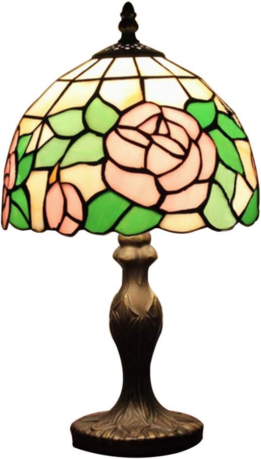 Tiffany Style Table Lamps Rose Pink Stained Glass for Bedside Lamp
