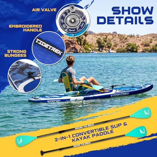TIDETREK 11'/11'6" x 33"/34" x 6" Inflatable SUP Paddle Board – Extra-Wide, Stable Stand Up Paddle Board with Premium Full Accessory Set for Adults & Youth (Whale Dream/Kayak Seat, 11'x33 x6)