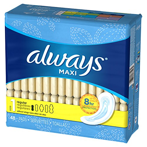 Always Maxi Unscented Pads without Wings, Regular, 48 Count