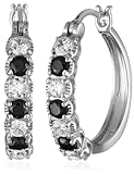Sterling Silver Alternating Black and White Cubic Zirconia Hoop Earrings