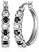 Sterling Silver Black and White Cubic Zirconia Alternating Hoop Earrings