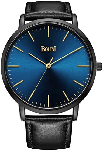 Bolisi Mens Womens Watches Ultra-thin Elegant Classic Analog Quartz Fashion Watch with Milanese Mesh Band or Leather Band for Father's Day Gift (Leather Sapphire)