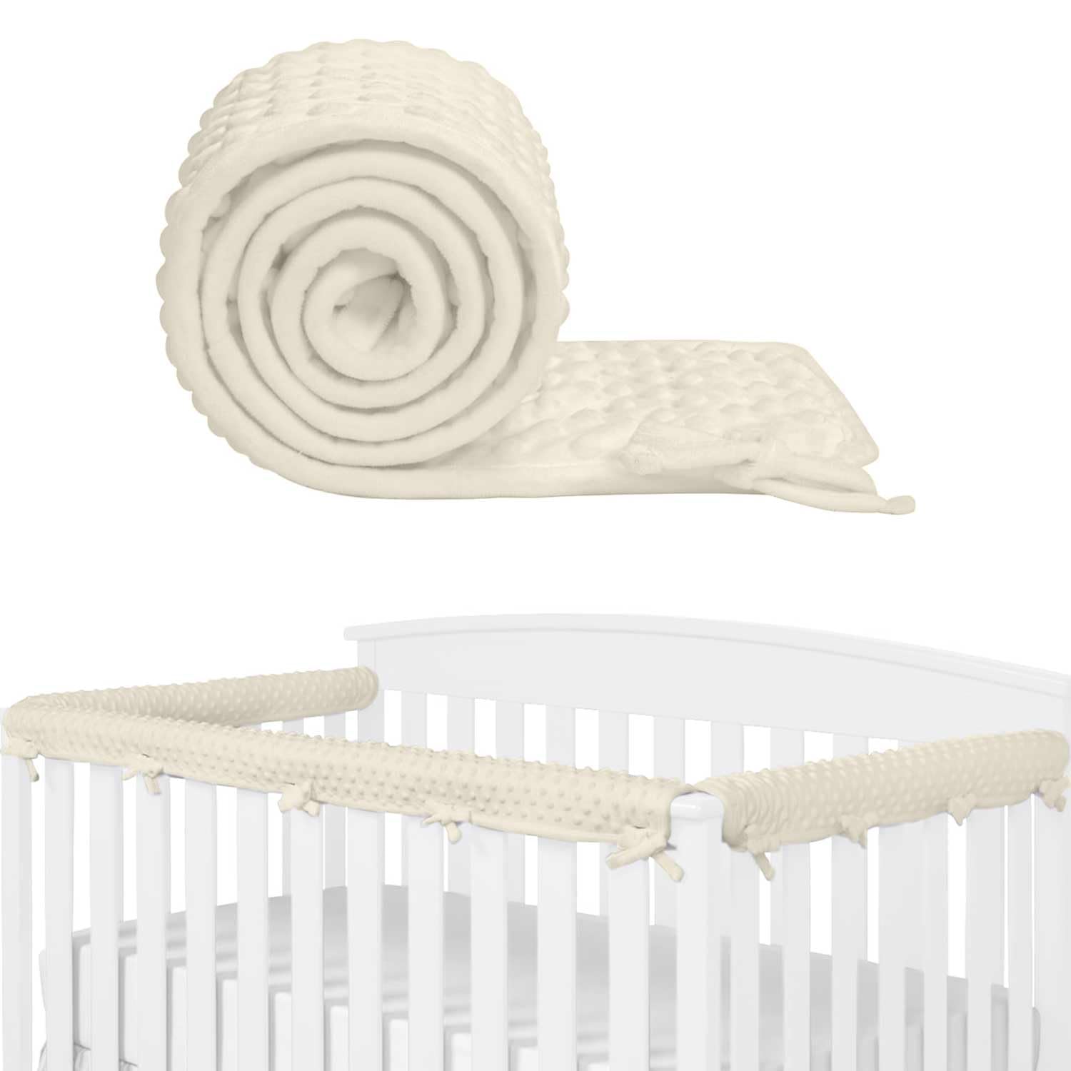 Eastern Corridor-EU 3pcs Baby Crib Rail Cover Protector Set - Cot Rail Protectors Safe Teething Guard Wrap for Standard Crib - 128x18 cm/68x18 cm Cot Teething Rail Protectors (Beige)