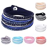 Eyourlife Fashion Leather Wrap Wristband Rhinestone Multilayer Bracelet Bangle
