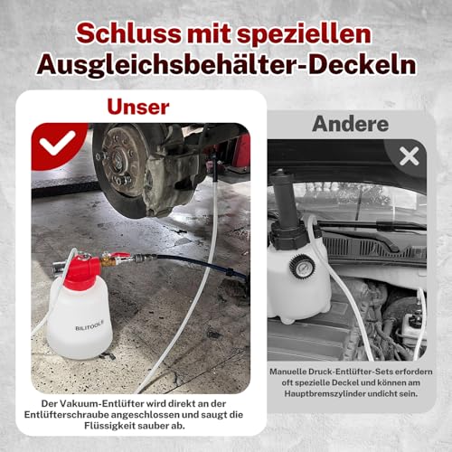 BILITOOLS 1L Universal Brake Bleeding Device Motorcycle & Car - Compressed Air Vacuum Brake Fluid Changer - Professional Brake Bleeding Set Including 4 Adapters