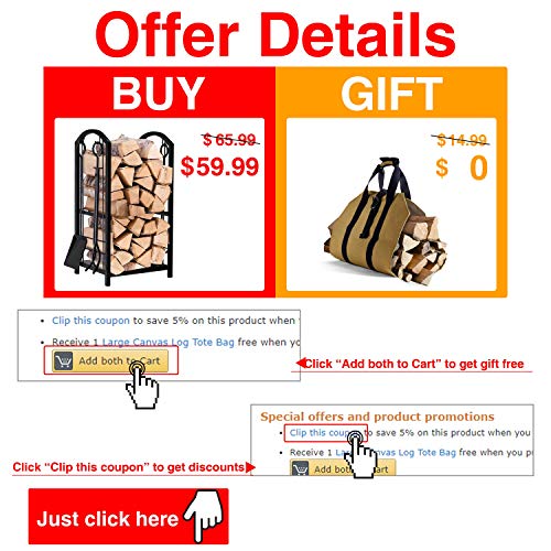 Syntrific Firewood Rack with 4 Fireplace Tools Fireplace Log Holder for Indoor and Outdoor Heavy Duty Steel Black Fireplace Log Rack Wrought Iron Logs Bin Holder for Fireplace Tool Set