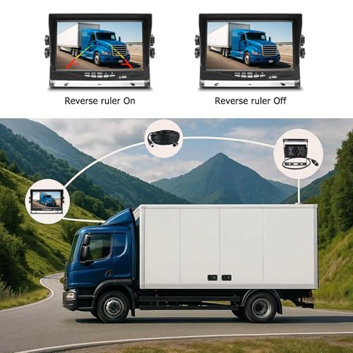 4Pin 12V-24V Vehicle Backup Camera System 7 Inch TFT LCD HD Color Monitor +18 IR Night Vision Waterproof Reverse Rear View Camera for Truck/RV/Trailer/Bus