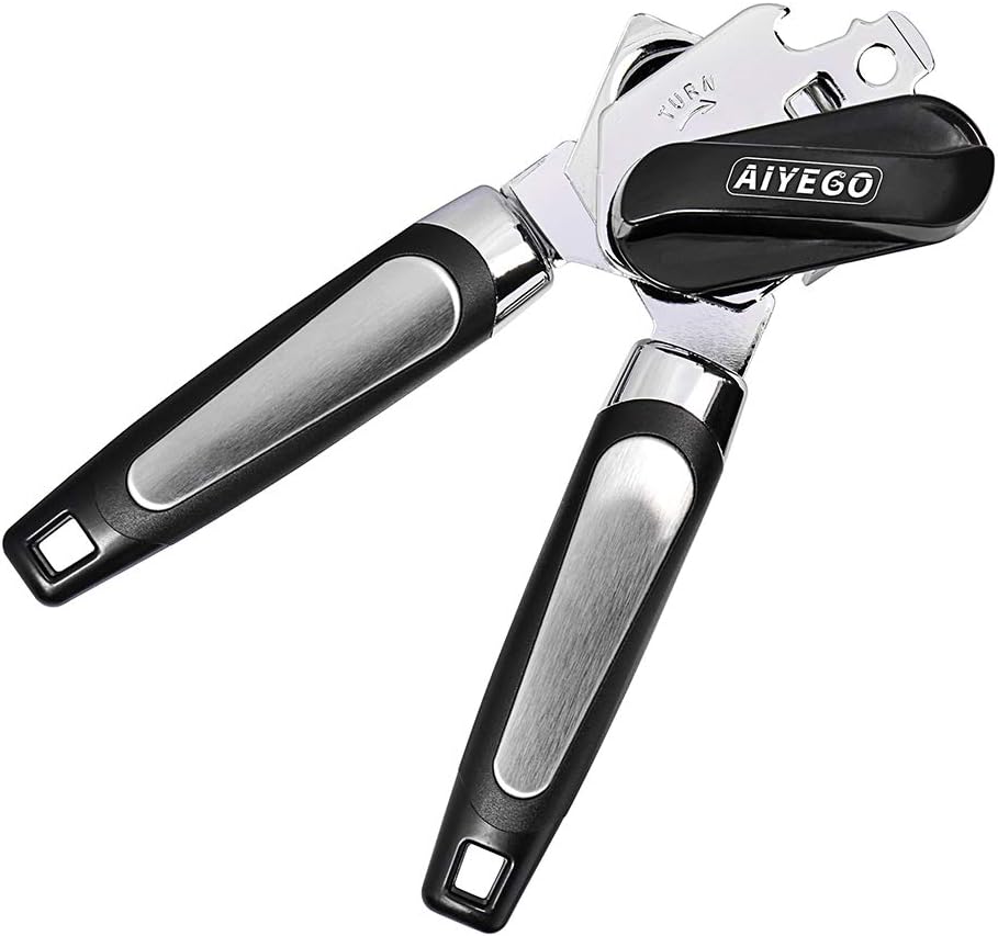 AIYEGO Can Opener Manual, Portable Multifunctional Tin Bottle Opener Kit, Non-electric Stainless Steel Jar Openers with Smooth Edge, Big Turn Knob, Ergonomic Handles