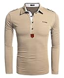 Coofandy Men's Casual Solid Long Sleeve Polo Shirt, L Beige