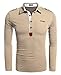 Coofandy Men's Casual Solid Long Sleeve Polo Shirt, L Beige