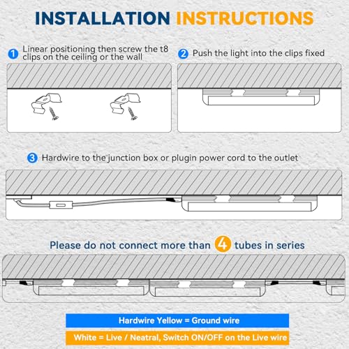 JESLED 8FT LED Shop Light, 100W 15000LM 6500K Cool White, High Output, V Shape, T8 Linkable 8 Foot Tube Lights for Garage, Warehouse, Plug and Play, Clear Cover, 10 Pack