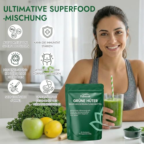 Green Detoxification Powder, 200 g Green Powder Helper, Superfood Powder Helper Plant Powder with Matcha, Barley Grass, Spirulina & Blueberries, Rich in Macronutrients, Micronutrients & Fibre, Vegan