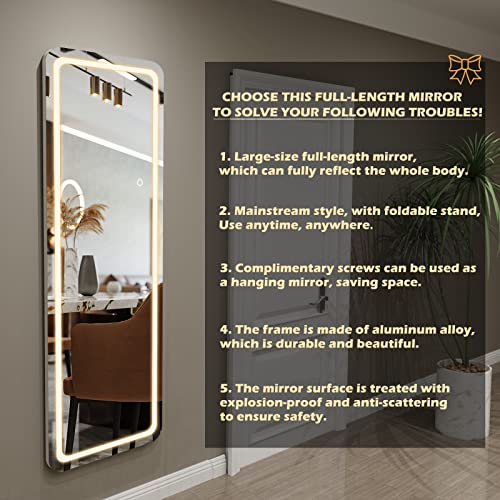 BARMI 63"x20" Full Length Mirror with Lights,LED Free Standing Floor