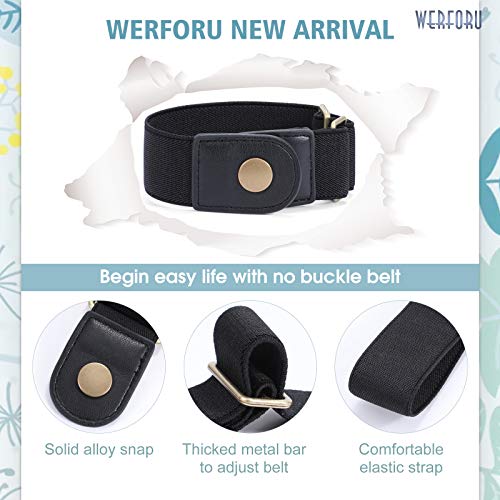 WERFORU 2 Pack Buckle Free Belt for Ladies Men Invisible No Buckle Stretch Belt for Jeans Pants, Black