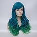Netgo Women's Blue Ombre Green Wigs With Side Bang Long Wavy Heat Resistant Synthetic Wigs for Costume Party Cosplay