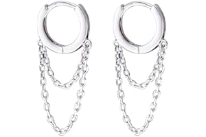 DTJA Tassel Chain Drop Dangle Small Hoop Earrings for Women Girls 925 Sterling Silver Huggie Helix Cartilage Tragus Daith Piercing Cuff Minimalist Fashion Personalized Punk Jewelry