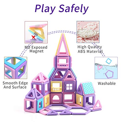 ASOK Magnetic Blocks 124 Pcs Mini Castle Building Tiles STEM Educational Construction Toys for Kids Age 4 5 6 7 8 9 Years Old Girls Boys Gifts