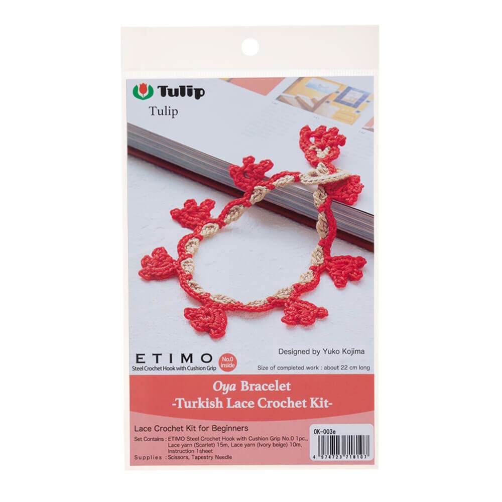 Tulip OYA Turkish lace Bracelet Crochet kit, red and Beige, 1 Unit