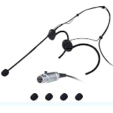 MRSDY Foldable Headset Microphone for Shure Wireless System, Omnidirectional Condenser Double Over Ear Headworn Mic, 4-Pin Mini XLR, Cable Length 42 Inch (Black)