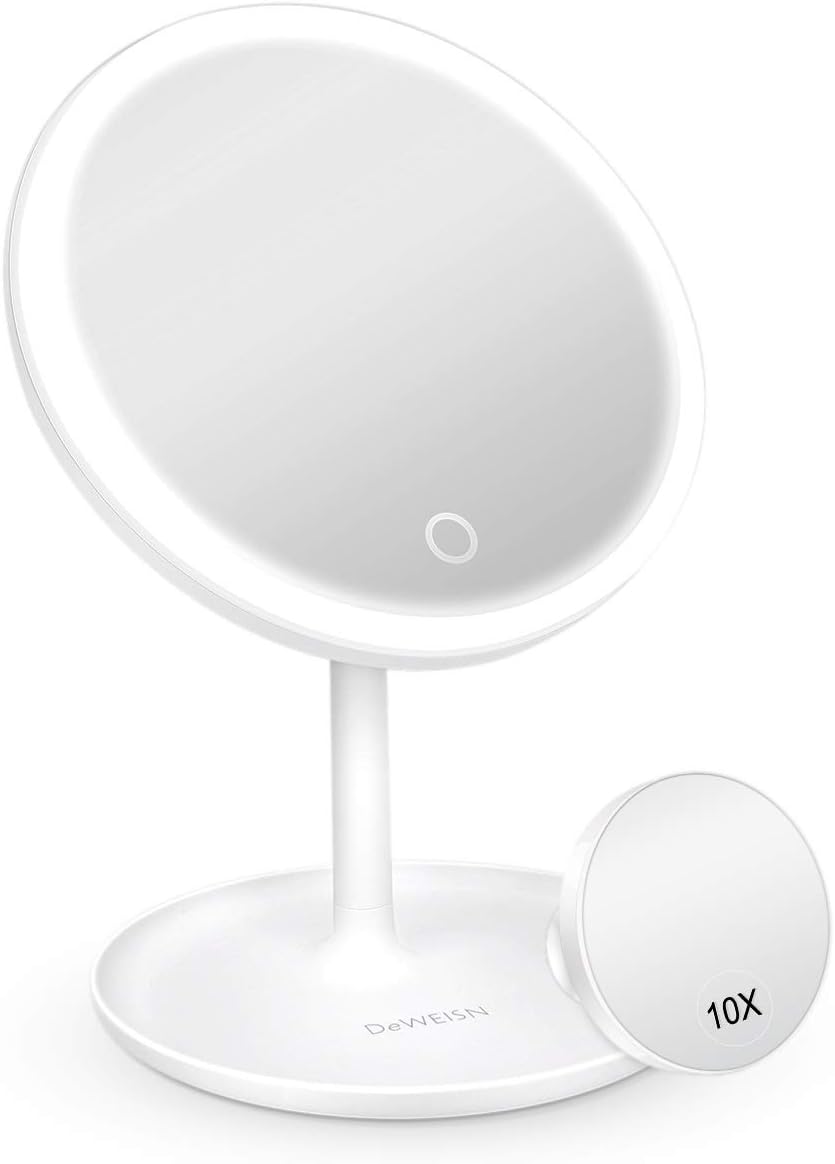 deweisn USB Rechargeable Led Lighted Makeup Mirror with 30 High Brightness Dimmable LEDs, Touch Sensor Switch and Base Storage Vanity Makeup Mirror, High Definition Traval Mirror