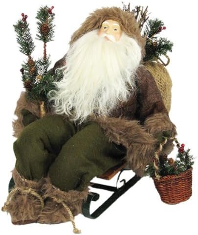 16" Attractive Christmas Holiday Woodland Santa Sitting on Sled D11650