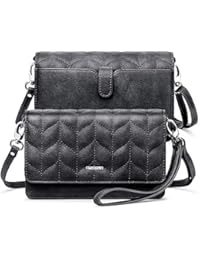 nuoku Women Small Crossbody Bag Cellphone Purse Wallet with RFID Card Slots 2 Strap Wristlet(M Size Black)