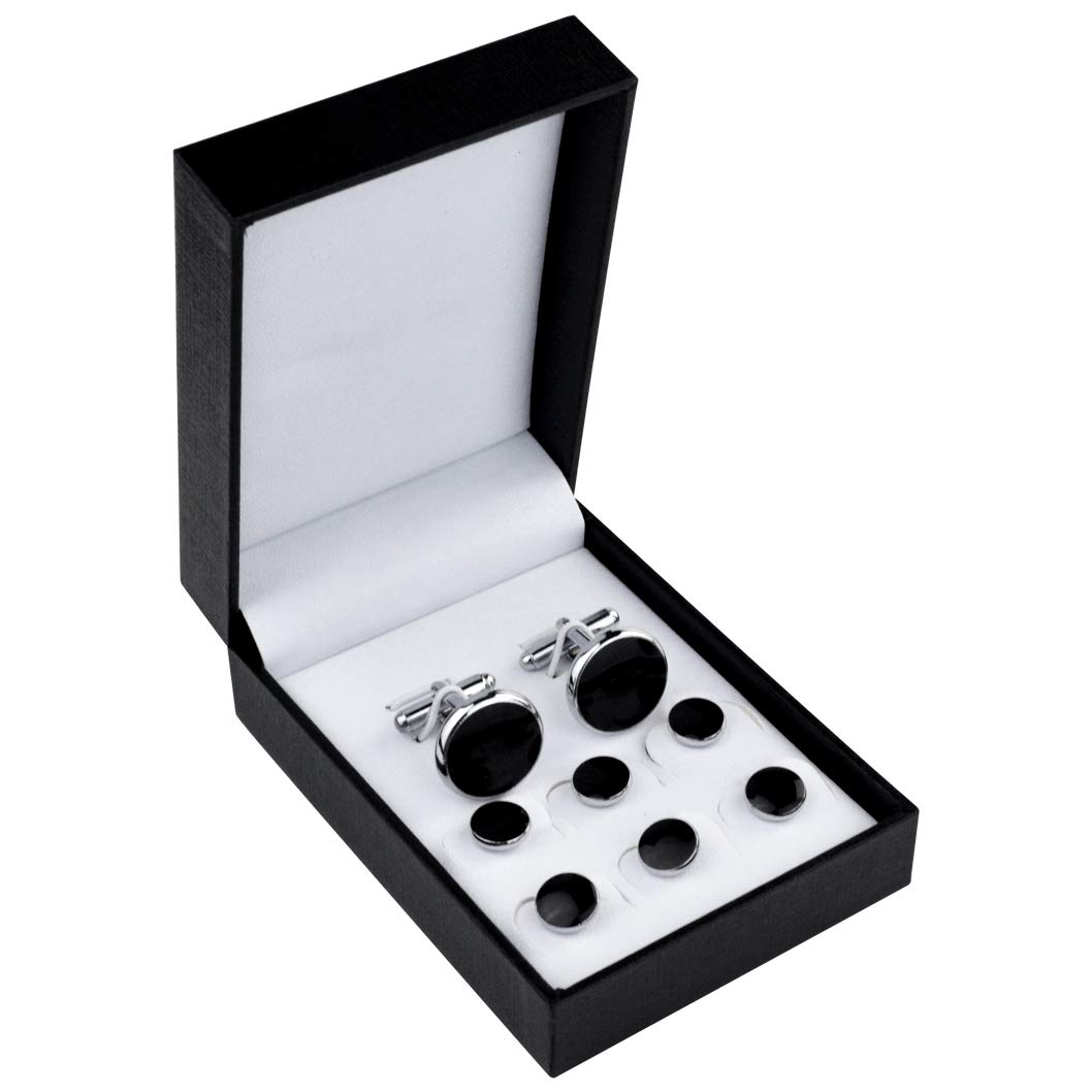 Tuxedo Studs and Cufflinks Set, Mens Cufflinks and Cuff Studs Set Cuff Links Stainless Steel Tux Buttons with Box for Tuxedo Shirts Wedding Business Gift