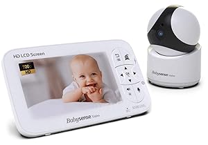 Babysense Video Baby Monitor - 720P HD Infant Monitor with PTZ Security Camera & Large 5" Display – Two-Way Talk-Back Audio, Zoom, Long Range, Night Vision, Secure Hack-Free Baby Monitor Camera
