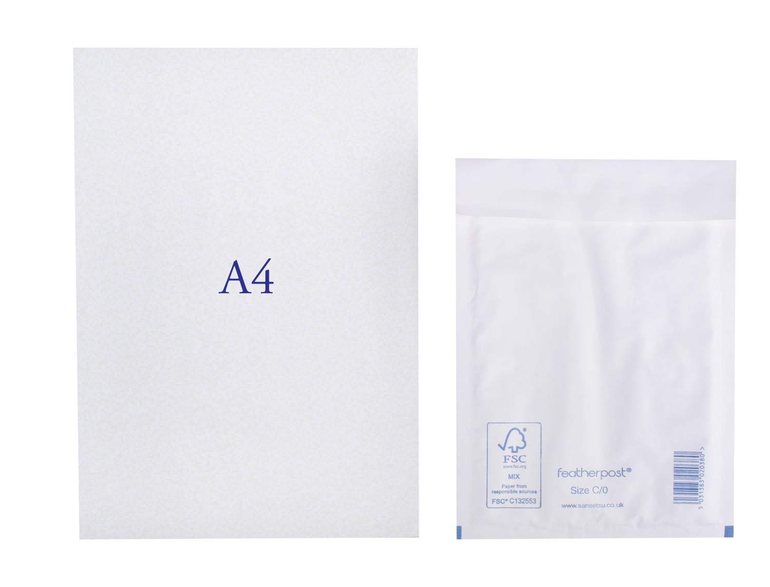 Featherpost Padded Envelopes, White, Size C, 170mm x 225mm (External), Pack of 50
