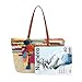 Daisy Rose Large Straw Beach Tote Bag with Pom Poms and Inner Pouch -Vegan Leather Handles, Bright Multi Color
