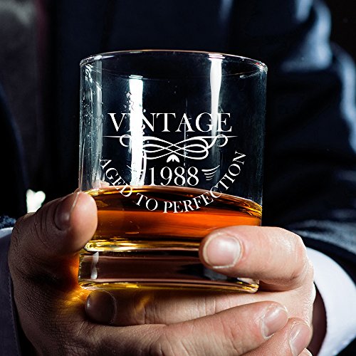 1988 30th Birthday Lowball Whiskey Glass for Men and Women - Vintage Aged To Perfection - Anniversary Gift Idea for Him, Her, Husband or Wife - 30 Year Old Presents for Mom, Dad - 11 oz Bourbon Scotch - Thumbnail 4