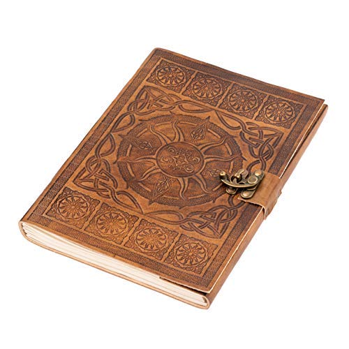 DreamKeeper Leather Journal for Men and Women - Sorcha Leather Notebook, Celtic Design, Bronze Lock | Vintage Notebook Diary, Book of Shadows, Sketchbook Art (A5-8.27" x 5.83")