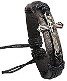 Golastartery Fashion Alloy Letter Scripture Bangle Cross Cuffs Leather Bracelet