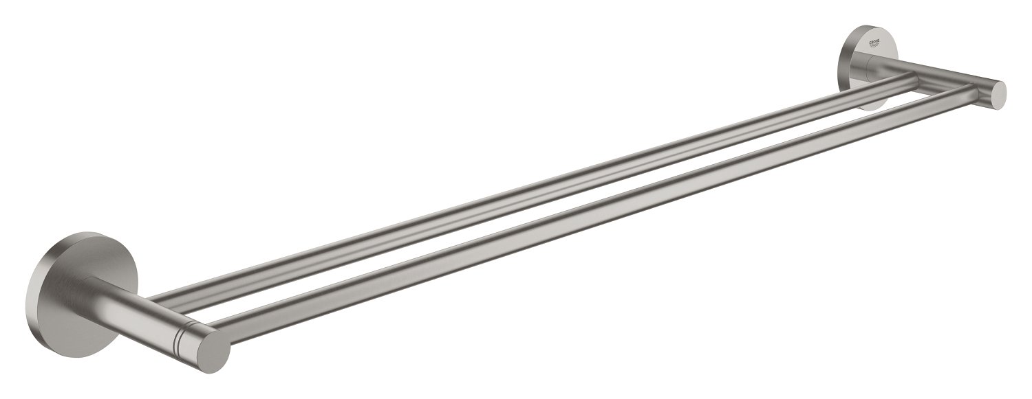GROHE Essentials Double Towel Rail (600mm) German Engineered, Metal In Stainless Steel-Look and with Concealed Fastening 40802DC1