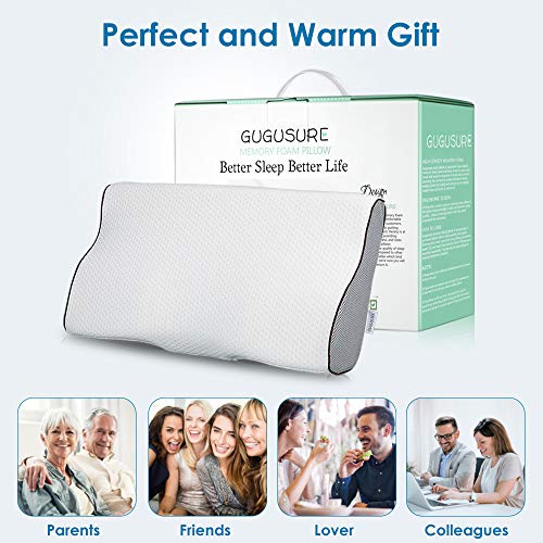Gugusure Memory Foam Pillow, Orthopedic Pillow, Cervical Contour Massage Bed Pillows for Sleeping, Neck Support Pillow for Neck Pain with Washable Breathable Pillow Case