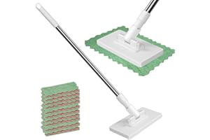 39.37 inch Lazy Mop Snap Grip Mini Mop Zero Touch Mini Cloth Changing with 10 Washable Pad for Multi-Surface (1, White)