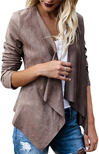 Verypoppa Women's Suede Waterfall Drape Lapel Long Sleeve Cardigan Jacket Coat