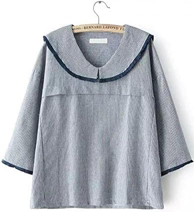 Friendshop Cute Doll Collar Long Sleeve Vertical Striped Loose Blouse Shirt