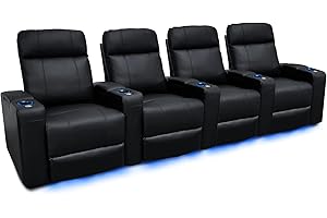 VALENCIA THEATER SEATING Valencia Piacenza Home Theater Seating | Premium Top Grain Nappa 9000 Leather, Power Recliner, Power Headrest, LED Lighting (Row of 4, Black)