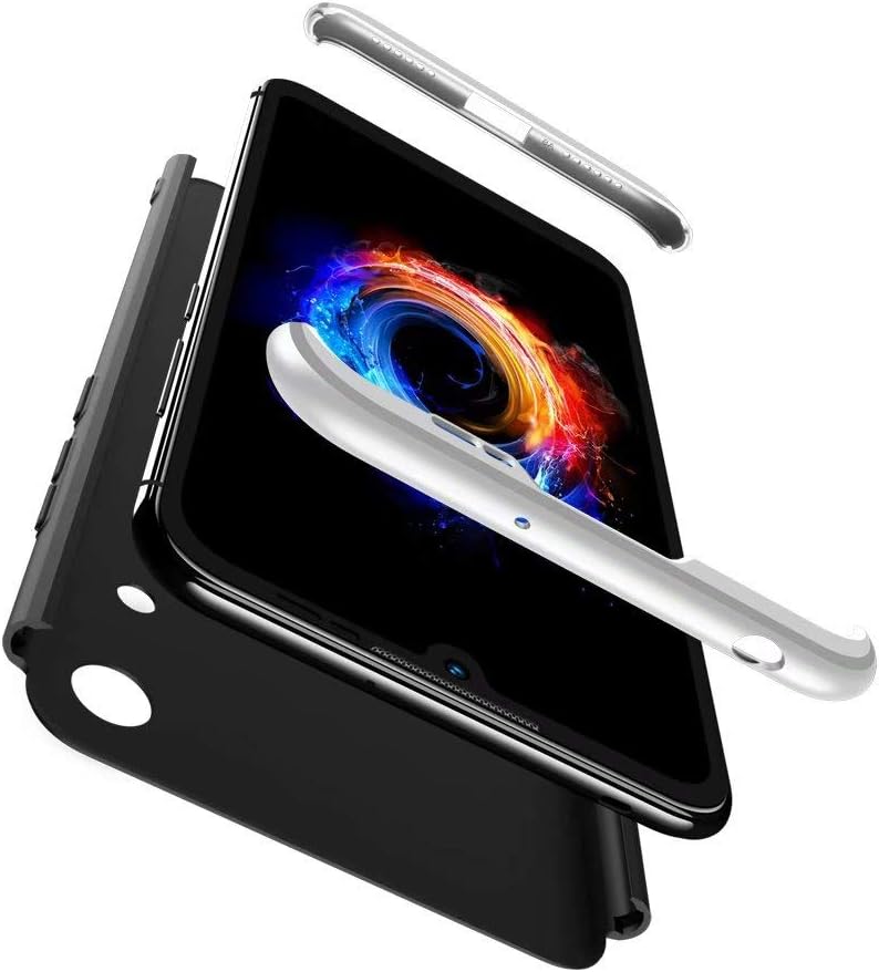 Smfu Case Huawei Honor 8A Pro 360° Full Protection Case with Free Screen Protector Tempered Glass (2-Pack) 3 in 1 Slim Shockproof Hard PC Phone Case Cover for Huawei Honor 8A Pro Black Silver