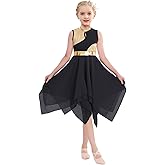 ELLYDOOR Praise Dance Tunic Dresses for Girls Gold Metallic Irregular Flowy Skirt Liturgical Worship Lyrical Dance Costume