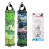 Plastic Bag Holder Sulimy Dispensers Folding Mesh Garbage Bags 2pcs Hanging Storage Bag Trash bags Holder Organizer Recycling Grocery Pocket Containers with 2 Hooks for Home and Kitchen Grey & Green