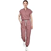 Eadflie Scrubs for Women Set - with Sleeveless Stand-Up Collar Scrub Top & Jogger Scrub Pants, 8-Pocket Design