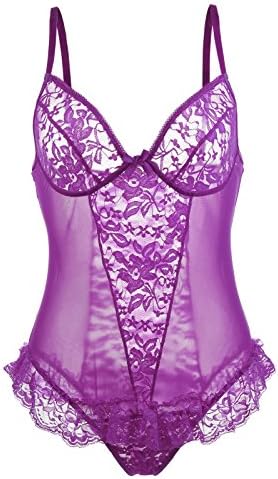 Anlove Womens Plus Size Lace Bodysuit Teddy Sexy Lingerie Nightwear (Purple, 4XL)